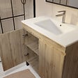 AURLANE - Meuble de salle de bains 60 cm TIMBER - Décor Chêne Naturel à portes avec Vasque céramique blanche - vignette