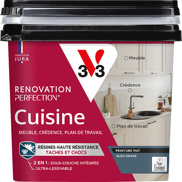 V33 - Peinture rénovation cuisine mat bleu orage 0,75L - large
