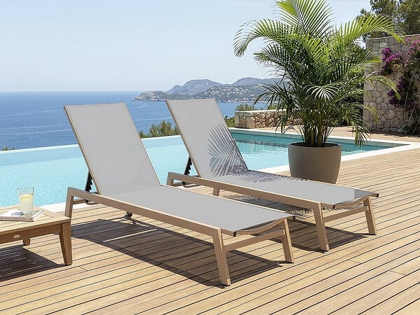 HABITAT ET JARDIN - Lot de 2 bains de soleil en aluminium imitation bois "Elysia" - Gris clair - large