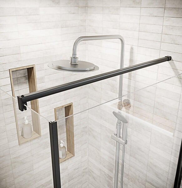 AURLANE - Porte de Douche Pivotante 90x180cm et Retour 90cm - Profil Noir - Verre 5mm - DARK ELEMENTARY - large