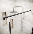 AURLANE - Porte de Douche Pivotante 90x180cm et Retour 90cm - Profil Noir - Verre 5mm - DARK ELEMENTARY - vignette