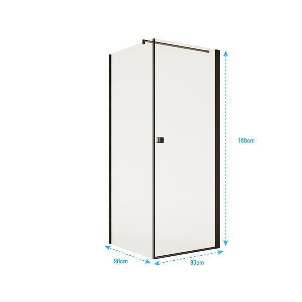 AURLANE - Porte de Douche Pivotante 90x180cm et Retour 90cm - Profil Noir - Verre 5mm - DARK ELEMENTARY - large