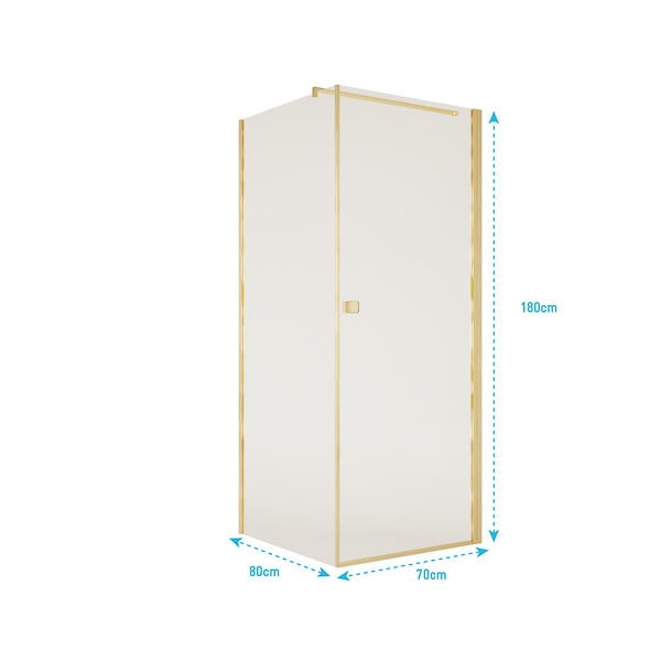 AURLANE - Porte de Douche Pivotante 70x195cm et Retour 80cm - Verre 8mm Anticalcaire - Profil Or Brosse - large