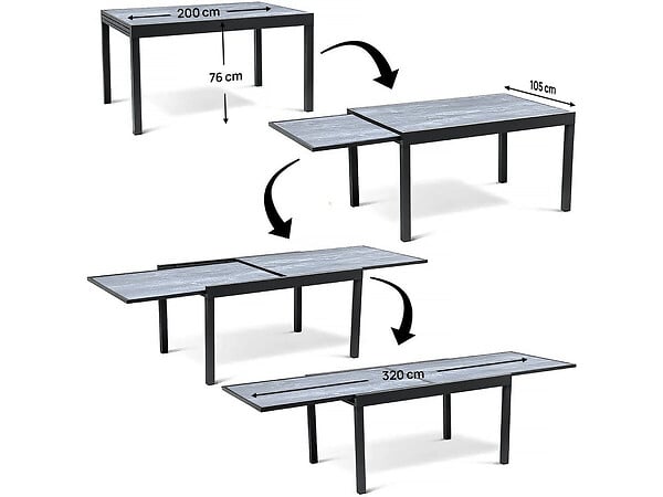 HABITAT ET JARDIN - Table extensible et chaises de jardin en aluminium "Lagos" - 200/320 x 105 x 76 cm - Taupe - 10 places - large