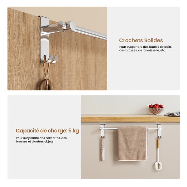 EMKE - EMKE Porte-serviettes extensible en acier inoxydable SUS201, support télescopique poli, réglable 400–635 mm, 100 × 100 × 630 mm - large