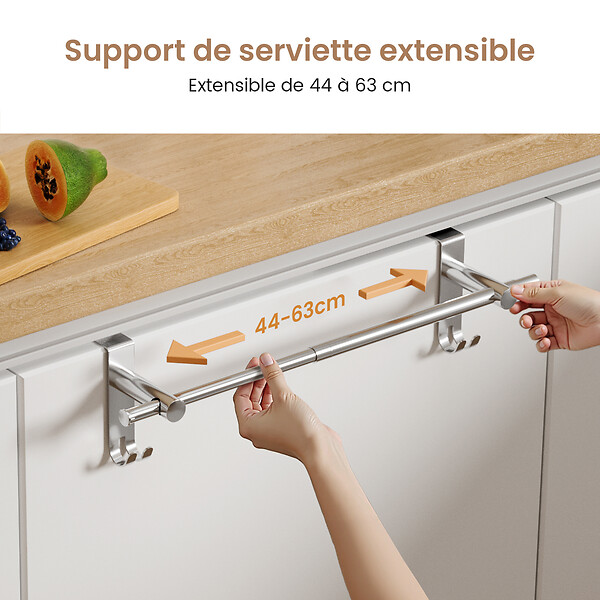 EMKE - EMKE Porte-serviettes extensible en acier inoxydable SUS201, support télescopique poli, réglable 400–635 mm, 100 × 100 × 630 mm - large