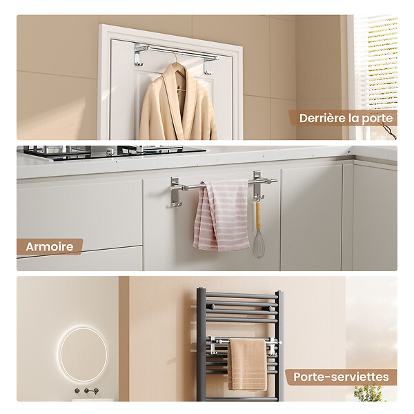 EMKE - EMKE Porte-serviettes extensible en acier inoxydable SUS201, support télescopique poli, réglable 400–635 mm, 100 × 100 × 630 mm - large