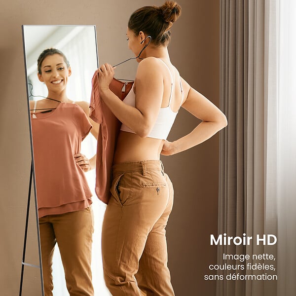 EMKE - Miroir Intégral EMKE avec Cadre en Alliage d’Aluminium – 160 x 40 cm, Argenté, Usage Autoportant - large