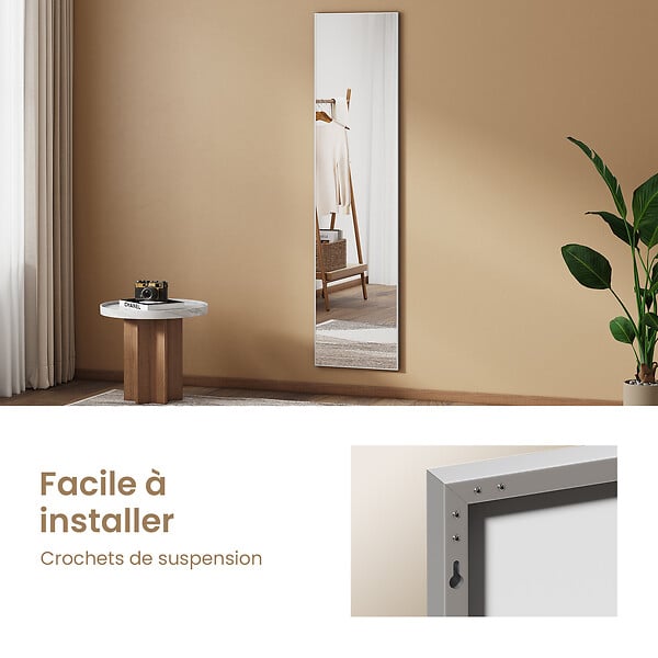 EMKE - Miroir Intégral EMKE avec Cadre en Alliage d’Aluminium – 160 x 40 cm, Argenté, Usage Autoportant - large