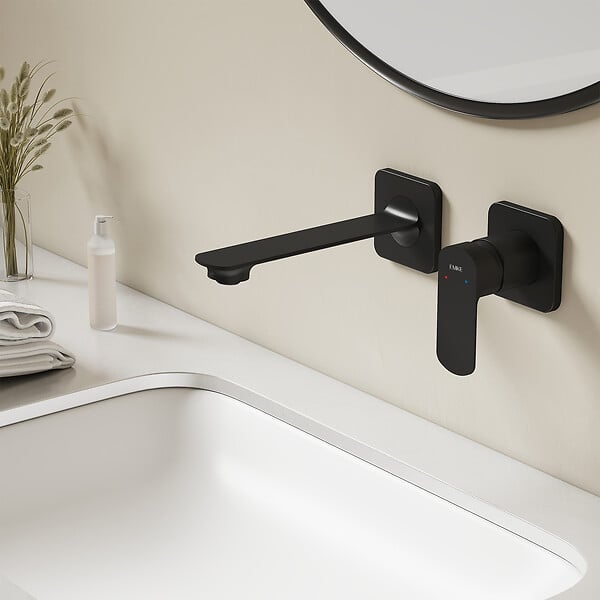 EMKE - EMKE Mitigeur de lavabo mural noir mat, robinet monocommande salle de bain avec aérateur, cartouche céramique, 233 × 127 × 110 mm - large