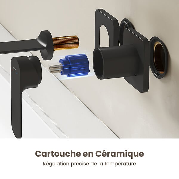 EMKE - EMKE Mitigeur de lavabo mural noir mat, robinet monocommande salle de bain avec aérateur, cartouche céramique, 233 × 127 × 110 mm - large
