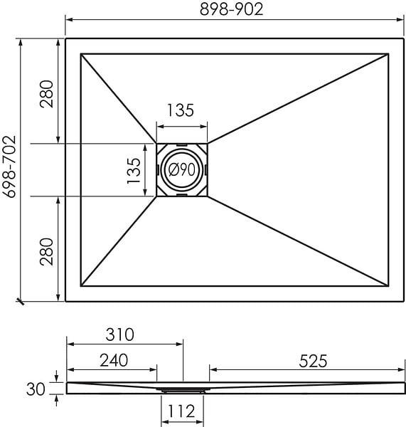 ONDEE - Receveur de douche NARA - Antidérapant  Découpable 70x90 cm Résine Blanc  Bonde - large