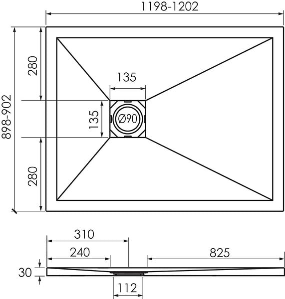 ONDEE - Receveur de douche NARA - Antidérapant Découpable 90x120 cm Résine Blanc Bonde - large