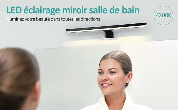 EMKE - EMKE Éclairage LED mural pour salle de bain noir, lampe miroir 40 × 15 cm, lumière neutre 4200 K, montage polyvalent - large