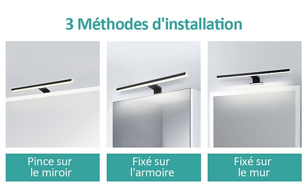 EMKE - EMKE Éclairage LED mural pour salle de bain noir, lampe miroir 40 × 15 cm, lumière neutre 4200 K, montage polyvalent - large