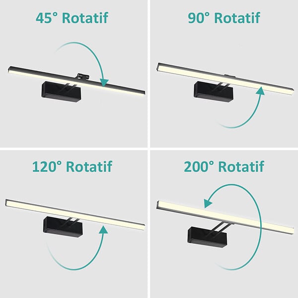 EMKE - EMKE Éclairage LED pour miroir de salle de bain noir, lampe murale orientable 40 × 20 cm, lumière neutre 4200 K - large