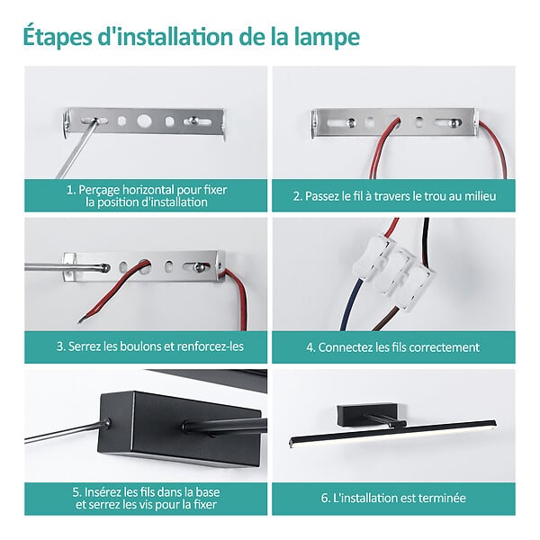 EMKE - EMKE Éclairage LED pour miroir de salle de bain noir, lampe murale orientable 40 × 20 cm, lumière neutre 4200 K - large