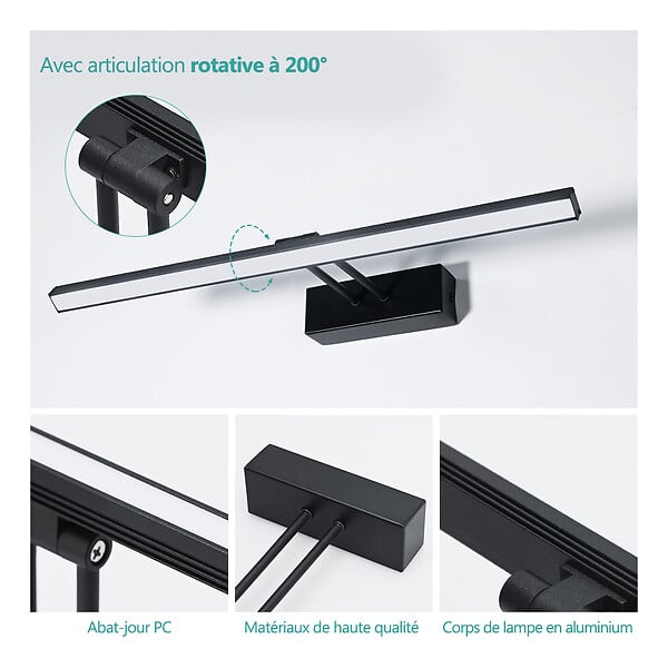 EMKE - EMKE Éclairage LED pour miroir de salle de bain noir, lampe murale orientable 40 × 20 cm, lumière neutre 4200 K - large
