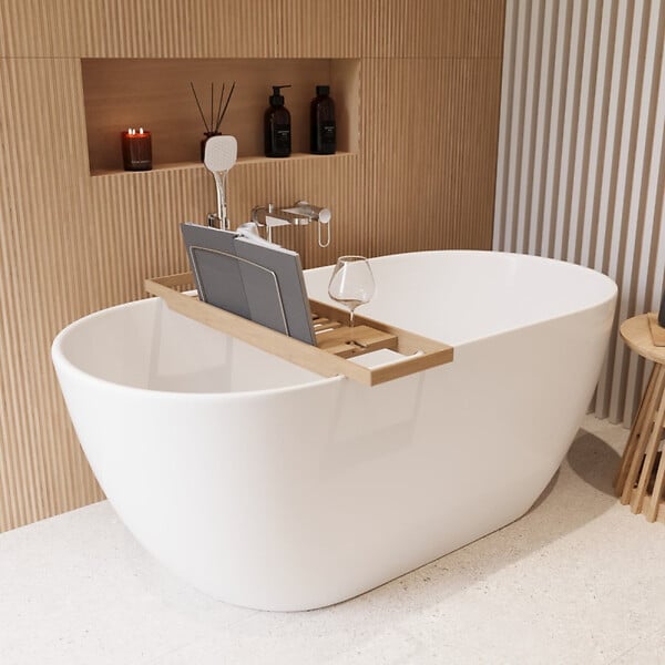 SWISS AQUA TECHNOLOGIES - Swiss Aqua Technologies Aulis 160x74 cm Baignoire îlot en marbre Coulé 293L, sans pieds, blanc (SATAU1600) - large