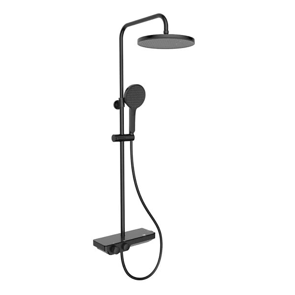 SWISS AQUA TECHNOLOGIES - Swiss Aqua Technologies Colonne de douche + Mitigeur thermostatique + Douche de tête + Douchette 3 jets + Tablette, noir mat (SATSSTPBCHMC) - large