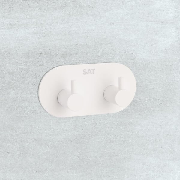 SWISS AQUA TECHNOLOGIES - Swiss Aqua Technologies Patère murale adhésive double crochets en acier inoxydable, blanc mat (HACEKNALEP2KB) - large