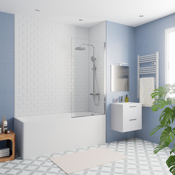 KALDEWEI - Kaldewei 170x70 cm Ensemble baignoire Eurowa universelle + Pare baignoire fixe chrome + pieds (KW312-SETP3) - large