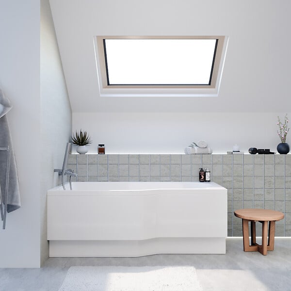 LAGUNA - 160x80 cm Beata Plus baignoire bain/douche asymétrique en acrylique, gauche + tablier 160 cm + pieds, blanc (BE1600LPLUS-SET1) - large