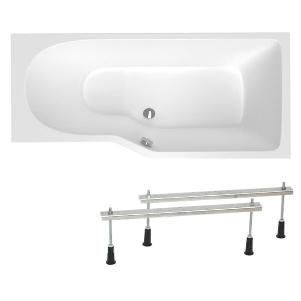 LAGUNA - 160x80 cm Laguna Beata Plus baignoire bain/douche asymétrique avec pieds, acrylique, droite, blanc (BE1600PPLUS-SET) - large
