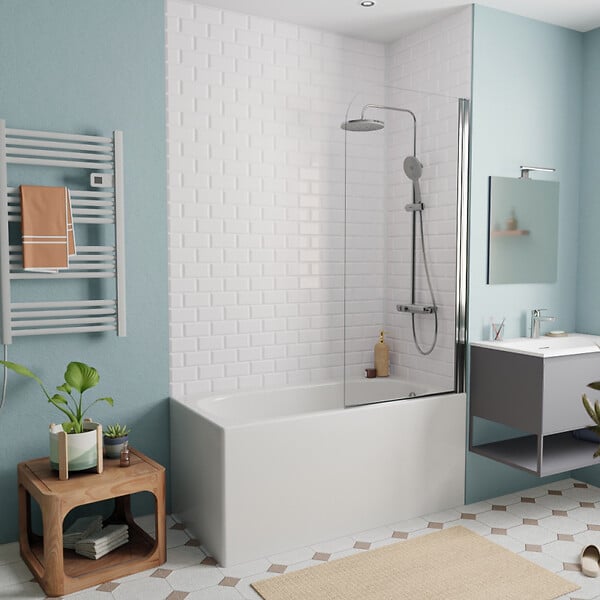 JIKA (GROUPE ROCA) - Jika (Groupe Roca) 120x70 cm Ensemble baignoire Riga universelle + Pare baignoire pivotant chrome + pieds (3402-SETP) - large