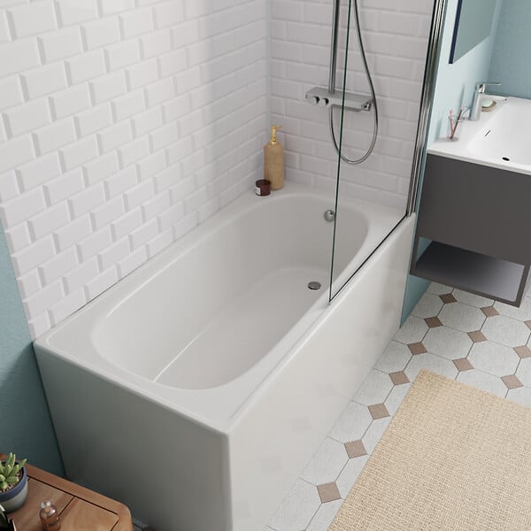 JIKA (GROUPE ROCA) - Jika (Groupe Roca) 120x70 cm Ensemble baignoire Riga universelle + Pare baignoire pivotant chrome + pieds (3402-SETP) - large
