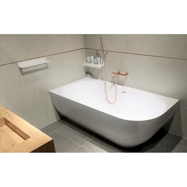 SWISS AQUA TECHNOLOGIES - Swiss Aqua Technologies Nelly 175 x 82 cm Baignoire droite Autoportante orientation gauche en marbre coulé, sans pieds, blanc (NEL1700L) - large