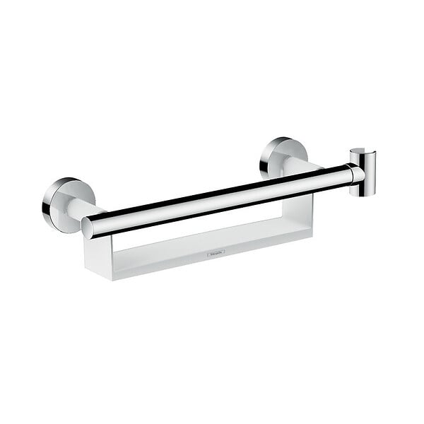 HANSGROHE - Unica Poignée d'appui Comfort avec tablette et support de douchette, Blanc/chromé (26328400) - large