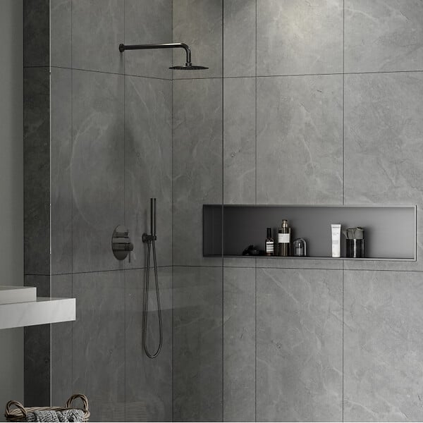 SWISS AQUA TECHNOLOGIES - Aurum Niche de Douche à encastrer, Acier Inoxydable 304, 120x28x10cm, Gun Métal brossé PVD (SATAURN12128BGM) - large