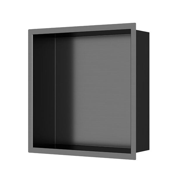 SWISS AQUA TECHNOLOGIES - Swiss Aqua Technologies Aurum Niche de Douche à encastrer, Acier Inoxydable 304, 30x30x10cm, Gun Métal brossé PVD (SATAURN3030BGM) - large