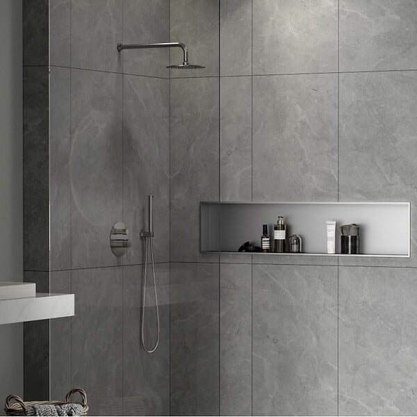 SWISS AQUA TECHNOLOGIES - Aurum Niche de Douche à encastrer, Acier Inoxydable 304, 120x28x10cm, Chrome brossé (SATAURN12128BS) - large