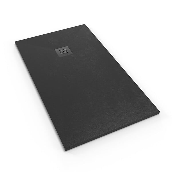 SWISS AQUA TECHNOLOGIES - Swiss Aqua Technologies B-way Receveur rectangulaire 140x80cm avec siphon, en marbre coulé, Noir (SATALEK14080) - large