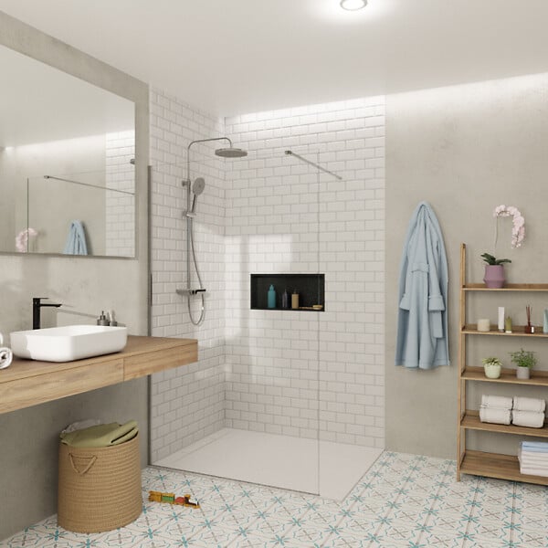 SWISS AQUA TECHNOLOGIES - Swiss Aqua Technologies Walk-in 110x200cm paroi en verre Crystal Glass®  8 mm anticalcaire, avec bras et profilés chrome brillant (SATBWI110PR) - large