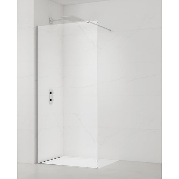 SWISS AQUA TECHNOLOGIES - Swiss Aqua Technologies Walk-in 110x200cm paroi en verre Crystal Glass®  8 mm anticalcaire, avec bras et profilés chrome brillant (SATBWI110PR) - large