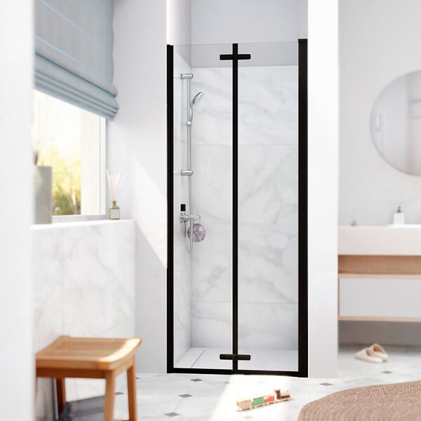 SWISS AQUA TECHNOLOGIES - Swiss Aqua Technologies SK Porte de douche 80x196cm pliante anticalcaire avec profilé noir mat (SATSK80NIKAC) - large