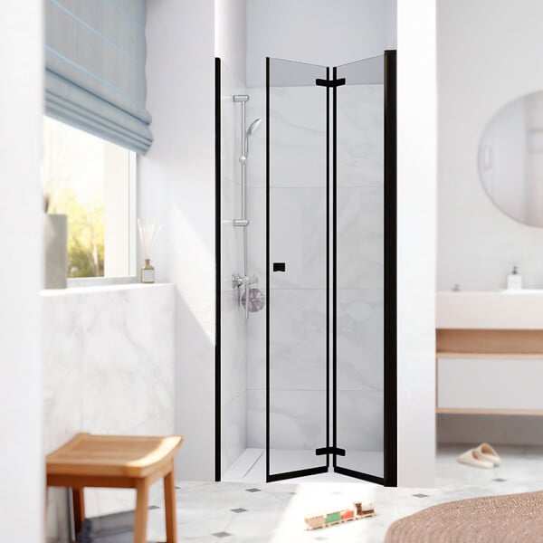 SWISS AQUA TECHNOLOGIES - Swiss Aqua Technologies SK Porte de douche 80x196cm pliante anticalcaire avec profilé noir mat (SATSK80NIKAC) - large