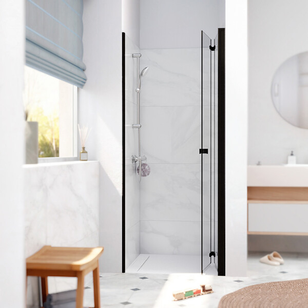 SWISS AQUA TECHNOLOGIES - Swiss Aqua Technologies SK Porte de douche 80x196cm pliante anticalcaire avec profilé noir mat (SATSK80NIKAC) - large
