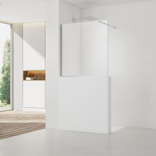 SWISS AQUA TECHNOLOGIES - Swiss Aqua Technologies Pare-muret 110x100cm Paroi en verre Crystal Glass® 8 mm anticalcaire, avec bras et profilés chrome brillant (SATBWIS110PR) - large