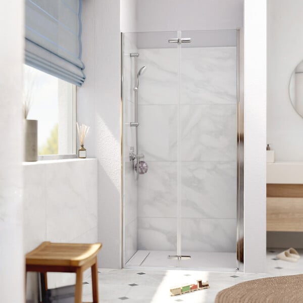 SWISS AQUA TECHNOLOGIES - Swiss Aqua Technologies SK Porte de douche 90x196cm pliante anticalcaire avec profilé chrome brillant (SATSK90) - large