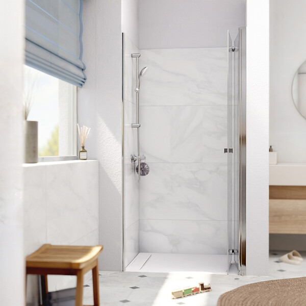 SWISS AQUA TECHNOLOGIES - Swiss Aqua Technologies SK Porte de douche 90x196cm pliante anticalcaire avec profilé chrome brillant (SATSK90) - large