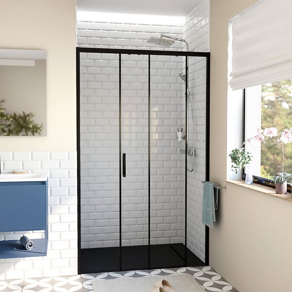 SWISS AQUA TECHNOLOGIES - Swiss Aqua Technologies TEX BB Porte de douche 120x195cm coulissante anticalcaire avec profilés noir mat  (TEXDBB120CT-SET) - large