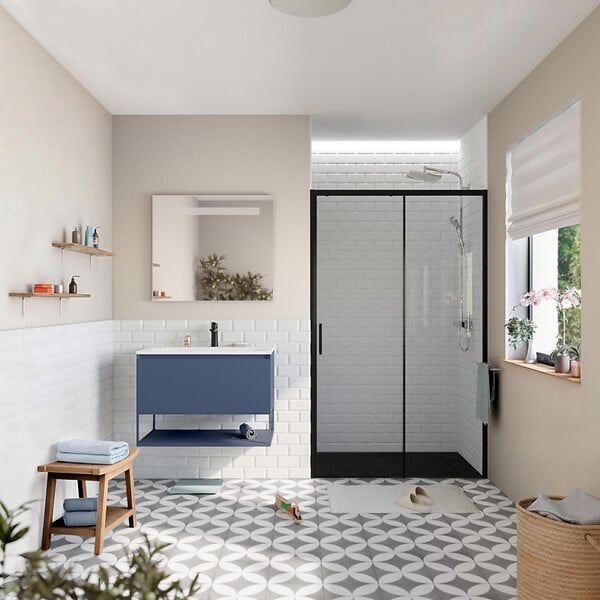 SWISS AQUA TECHNOLOGIES - Swiss Aqua Technologies TEX BB Porte de douche 120x195cm coulissante anticalcaire avec profilés noir mat  (TEXDBB120CT-SET) - large