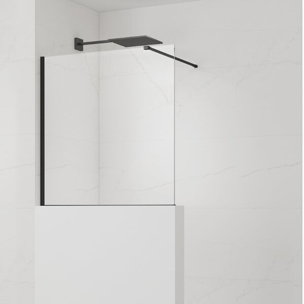 SWISS AQUA TECHNOLOGIES - Swiss Aqua Technologies Pare-muret 100x100cm Paroi en verre Crystal Glass® 8 mm anticalcaire, avec bras et profilés noir mat (SATBWIS100PRC) - large