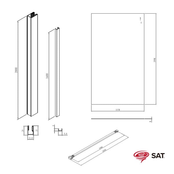 SWISS AQUA TECHNOLOGIES - Swiss Aqua Technologies Walk-in 120x200cm Paroi en verre Crystal Glass® 8 mm anticalcaire, avec bras et profilés noir mat (SATBWI120PRC) - large