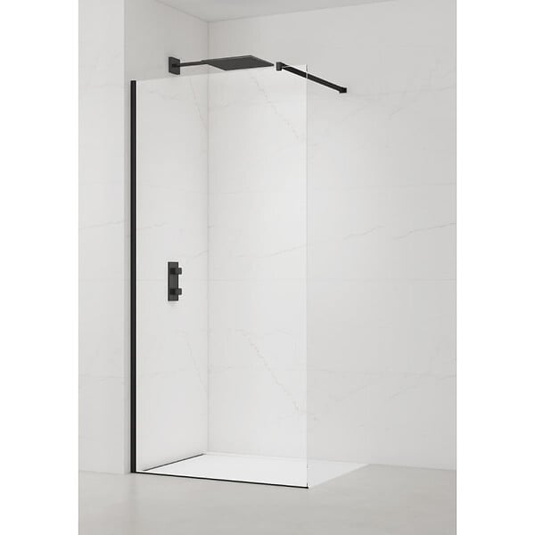 SWISS AQUA TECHNOLOGIES - Swiss Aqua Technologies Walk-in 120x200cm Paroi en verre Crystal Glass® 8 mm anticalcaire, avec bras et profilés noir mat (SATBWI120PRC) - large