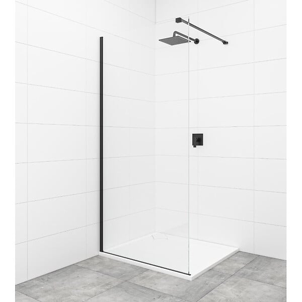 SWISS AQUA TECHNOLOGIES - Swiss Aqua Technologies Walk-in 120x200cm Paroi en verre Crystal Glass® 8 mm anticalcaire, avec bras et profilés noir mat (SATBWI120PRC) - large